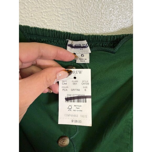 J. Crew Factory Scallop-trim button-front midi dress in fern canyon green sz 6 - Picture 7 of 16